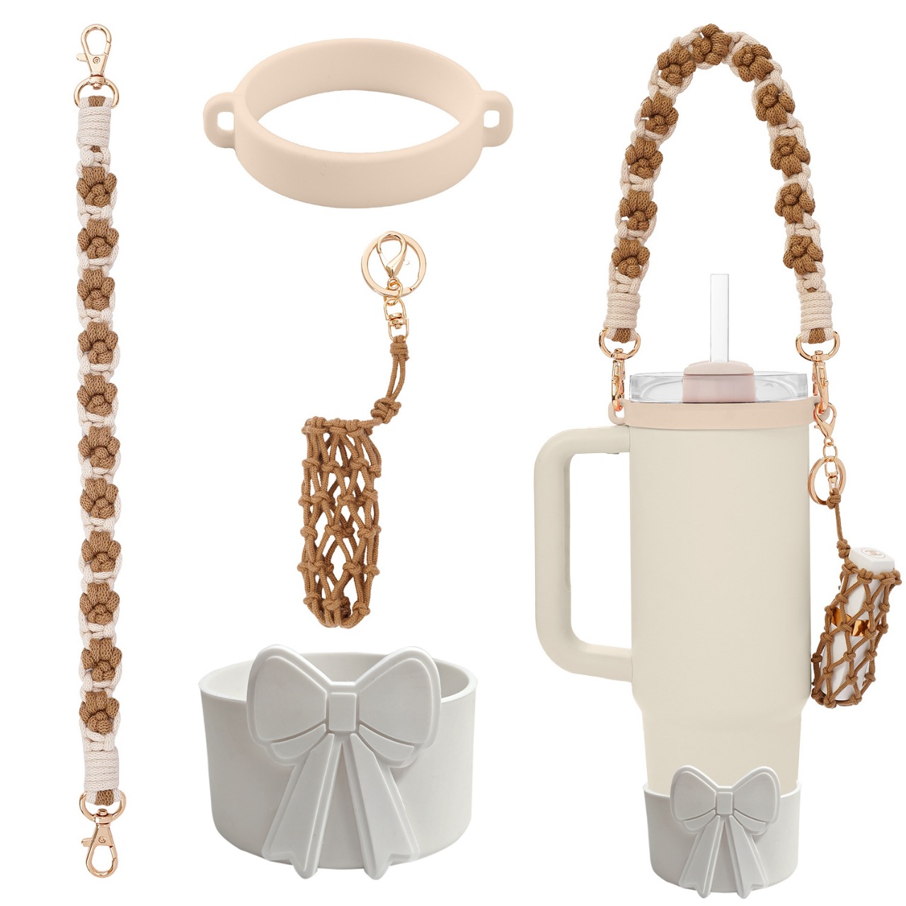 Accesorios de Amazon Stanley 40oz tejido corda de mano flor nudo gorra de paja cubierta taza colgante de pelo