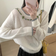 25秋冬新款女装羊毛衫韩系圆领甜美复古感绣花丝羊毛绒针织衫毛衣