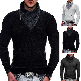 Dunhuang Online Small Batch Sweater Long-Sleeved Turtleneck Flap Pocket Pants Knitted Men's Sweater Cross-Border Men's Clothing