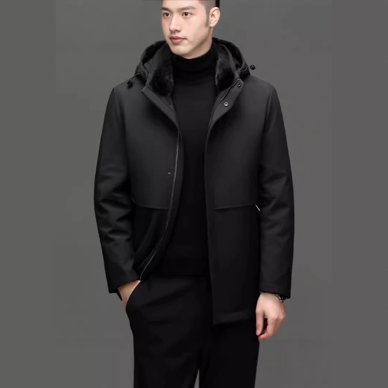 Removable Liner Goose down Jacket Winter Warm Young and Middle-Aged Men's Business Casual Hooded Mink Fur Collar down Jacket
