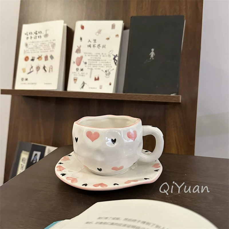 Ceramic coffee cup set INS Japanese retro, hand-painted irregular saucer, vintage style