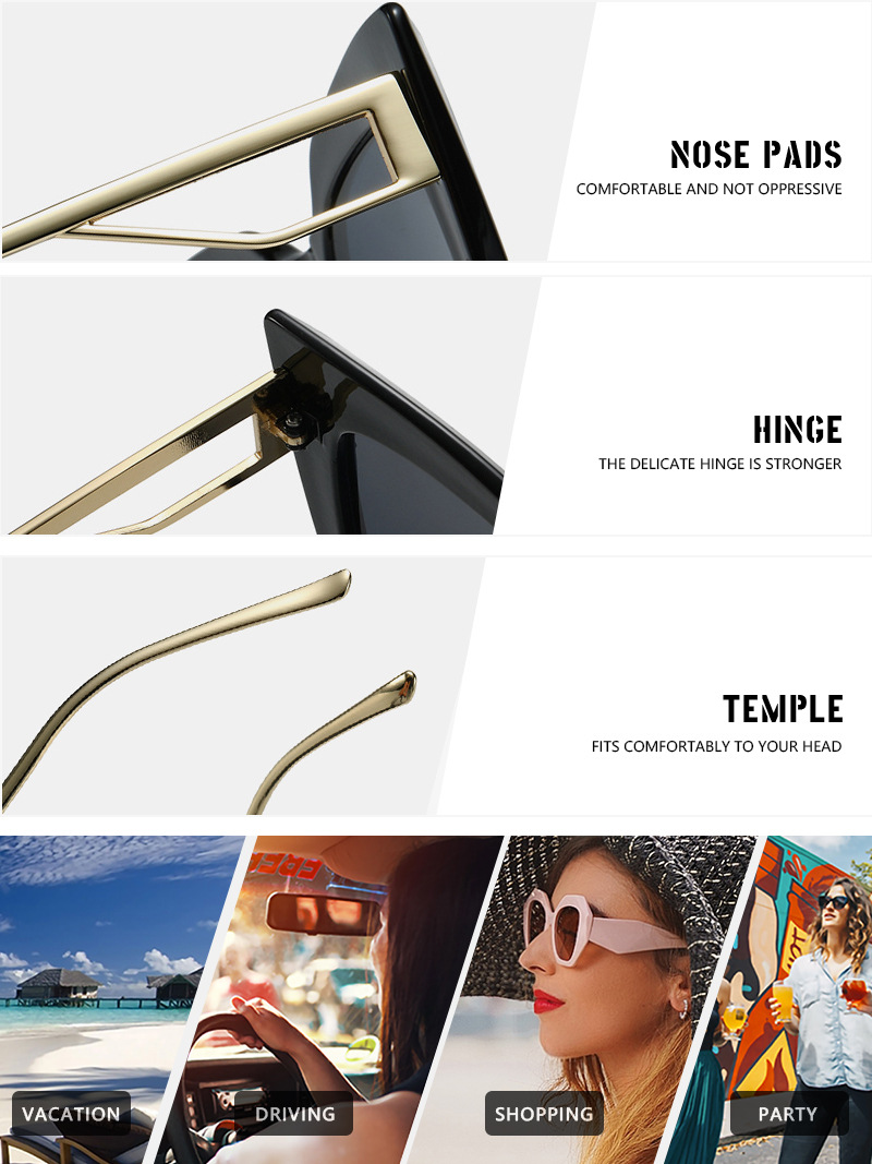 Fashion Style Grey, Pink, Black Color Fashion Solid Color Leopard PC UV400 Protection Cat Eye Full Frame Women's Sunglasses