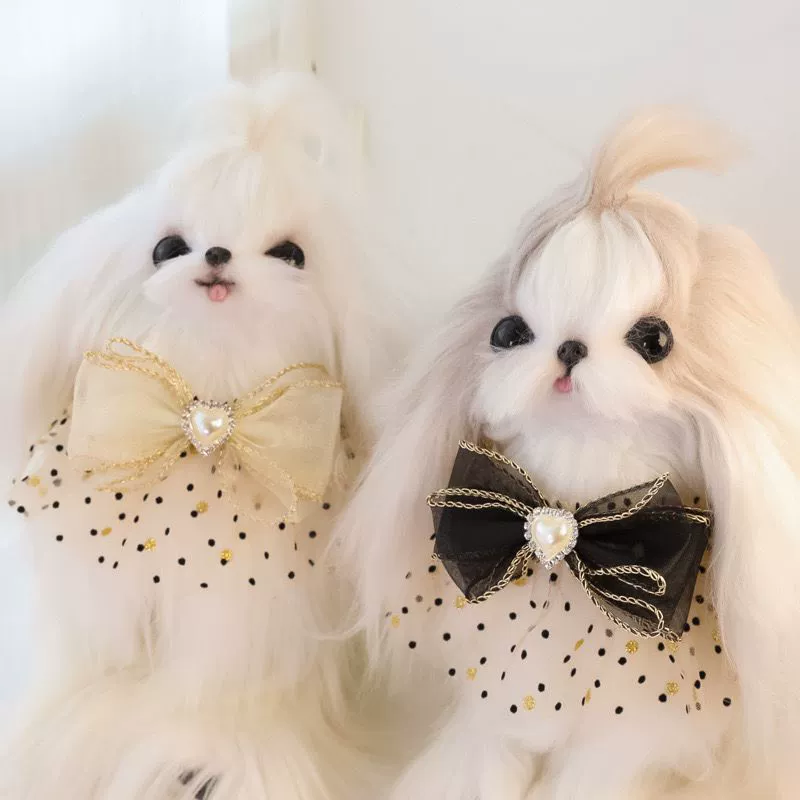 Ошейник для домашних животных котенок собака рот полотенце украшения кружевной бантик весной и летом сетчатая пряжа благородная женщина премиум жемчуг ожерелье