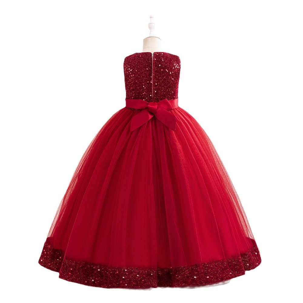 Europa y los Estados Unidos nuevos vestidos de niños sequinado y la ropa de la princesa de la hija de malla de la cama de la niña preside el piano