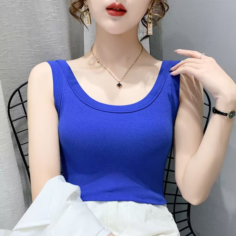 Threaded Cotton Vest Women's Outer Wear Spring New Women's Slim-fit Breast Cover Sling Inner Sleeveless Base Shirt Top