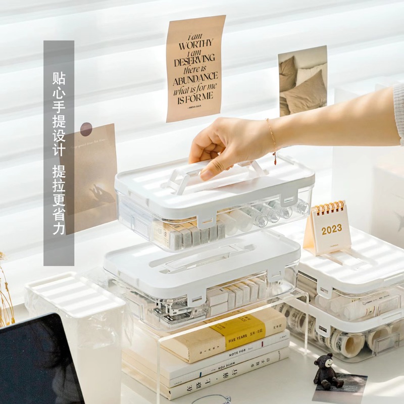 Stationery portable storage box simple creative design portable multi-function organizing tool sundries box cosmetics overlay