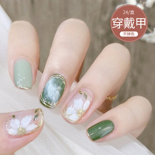 D126 Fake Nail Patch Removable Summer Camellia Summer Nail Wear Nail Patch Nail Patch Nail Patch Nail Patch