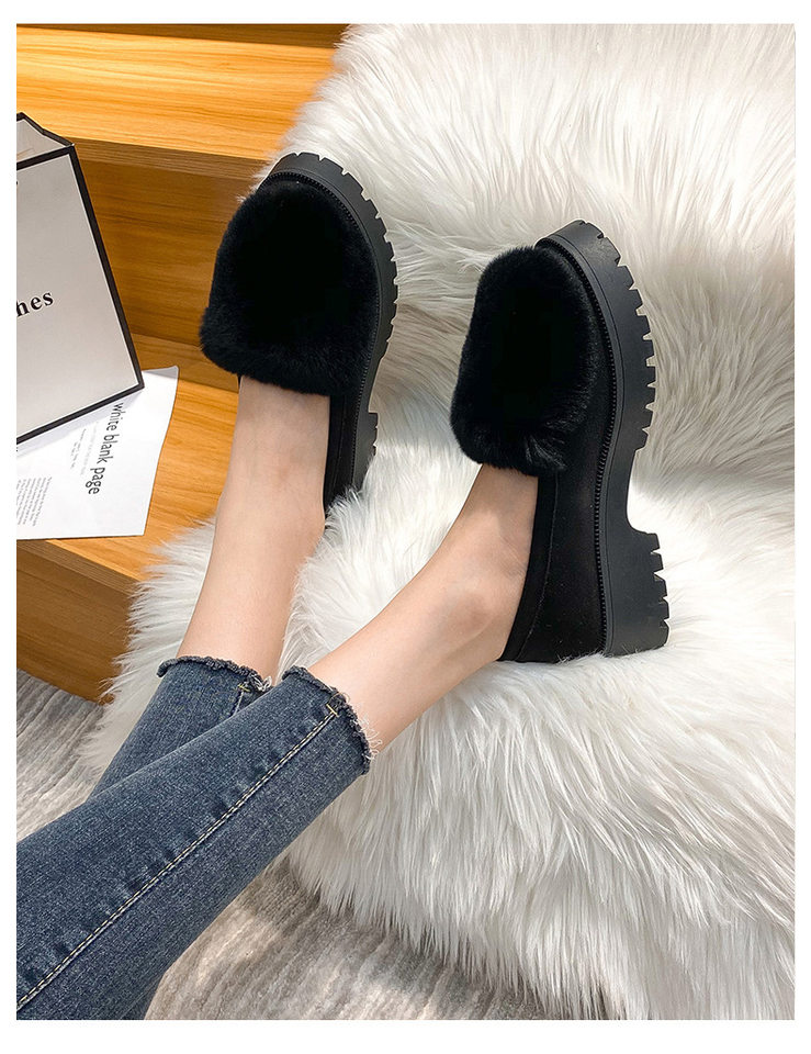 Giày lười nữ đế dày lót lông giữ ấm, giày bông mũi tròn gót 3-5 cm — Màu xám, Màu đen chi tiết 18