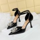 8323-K58 Fashionable Water Diamond Square Buckle Strap Pointed High Heel Sandals Fine Heel Lacquer Leather Sexy Women's Shoes