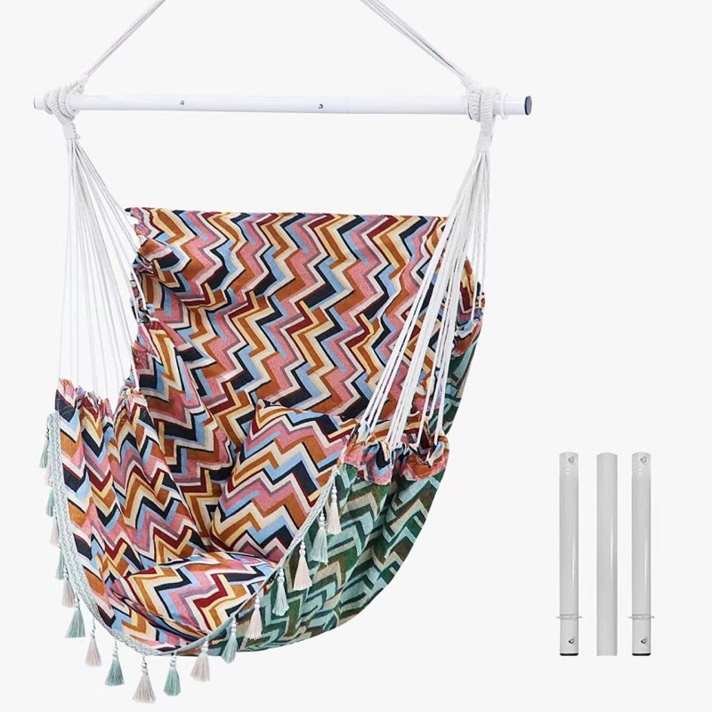 Silla colgante de lona de hierro triple jacquard geométrico aumento swing interior y exterior camping retro borla cesta colgante al por mayor