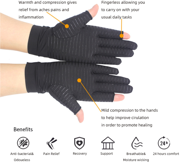 Copper fiber pressure gloves exposed two fingers outdoor non-slip driving fitness cycling gloves_voghion.com