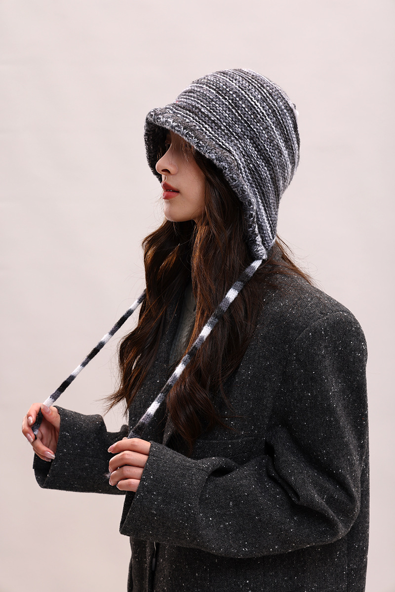 Cappelli di lana autunnali e invernali per bambini, colori arcobaleno a contrasto per mettere in mostra il viso, piccola borsa con testa carina legata con corda_voghion.com