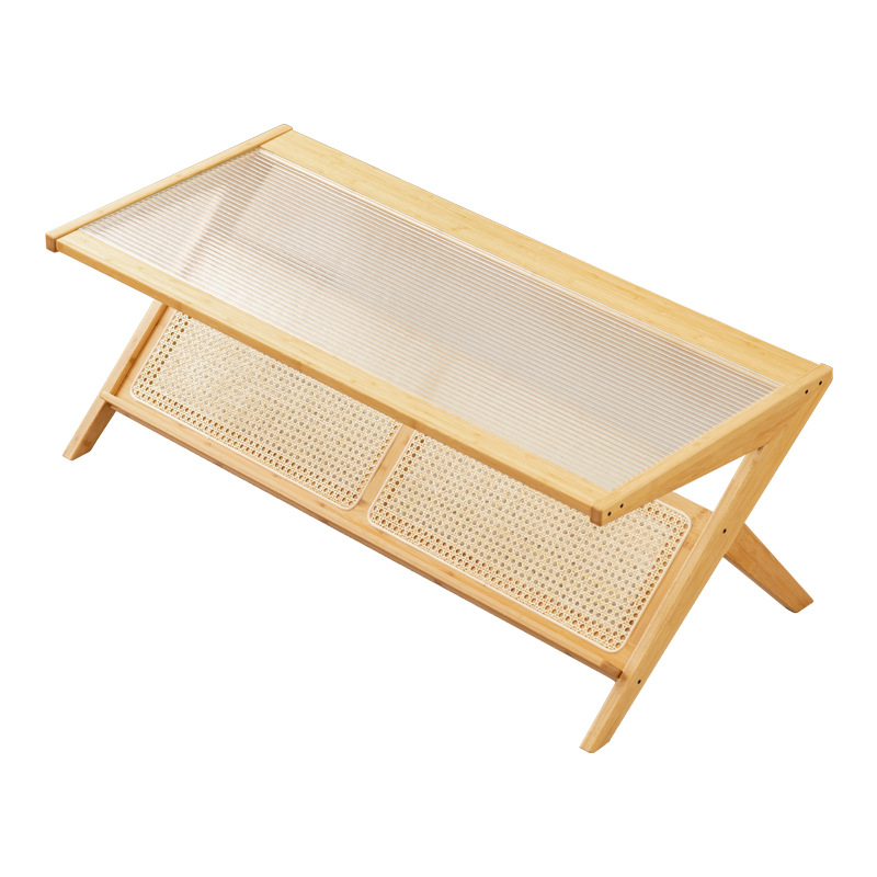 Mesa de café de vidrio sala de estar estilo japonés estilo de registro mesa de té de ratán hogar pequeño apartamento rectangular mesa de té simple nuevo