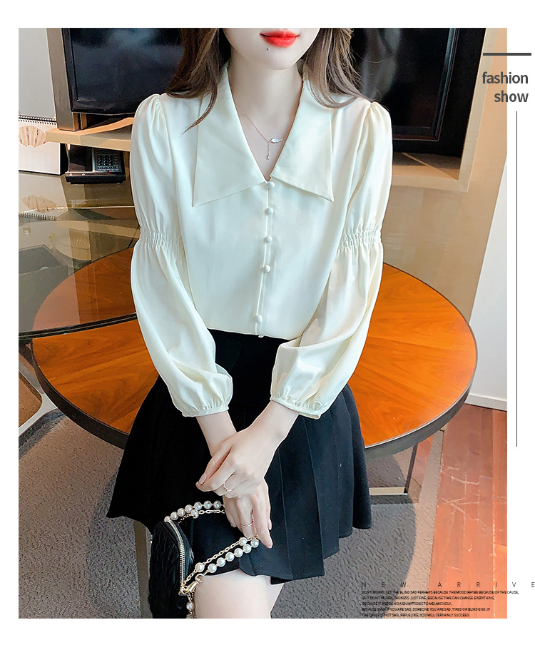프랑스식 레트로 V넥 거품 소매 여성 셔츠 2026 봄 가을 새로운 디자인 센스 긴팔 셔츠 Chic 맨위 상세 이미지 13