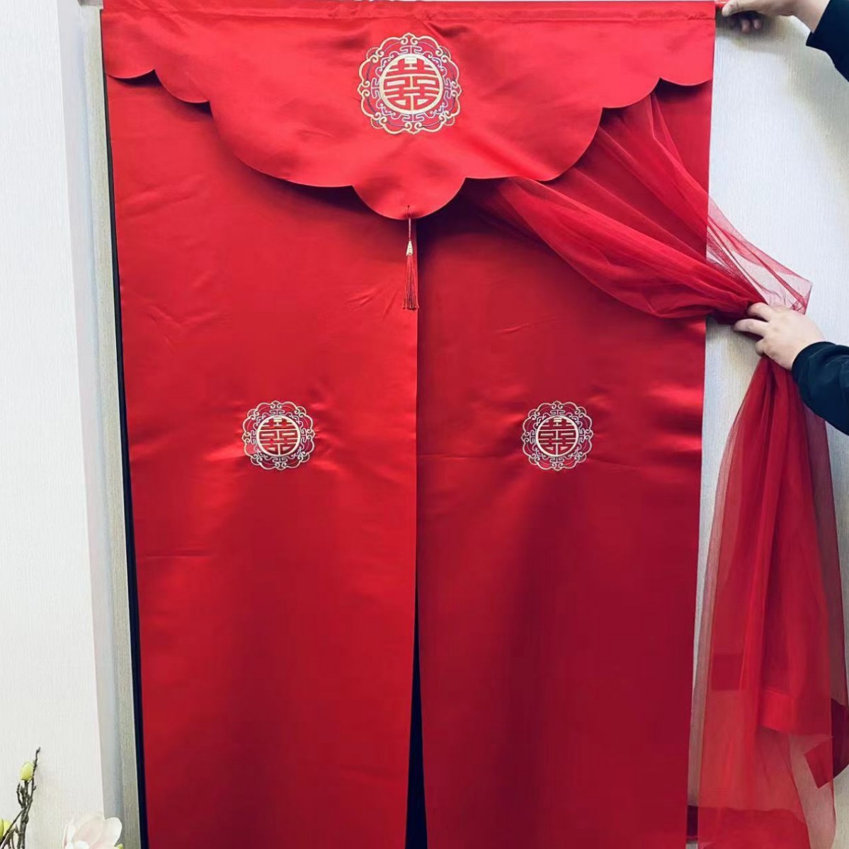 boda bordada cortina larga decoración de la puerta del dormitorio cortina de boda para hombres y mujeres