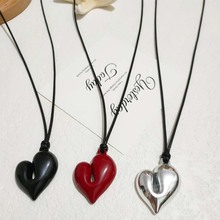 现货韩国fever博主同款不规则爱心吊坠长款毛衣链服装配饰项链女
