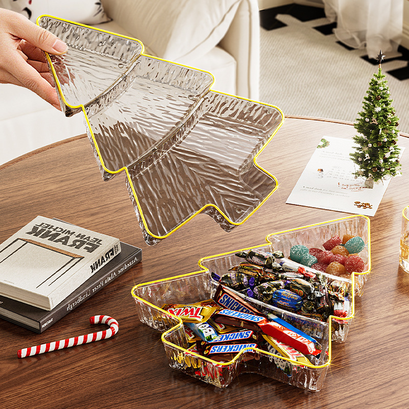 Christmas Tree-Shaped Divided Fruit Plate for Home Use, Light Luxury Snack Display Tray, Living Room Coffee Table Candy and Snack Storage Tray