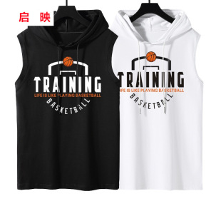 Shooting Training Clothing American Basketball Hooded Vest Sleeveless Sports Sweat-wicking T-shirt Men's Summer New Loose Waistcoat 12