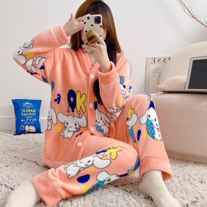 220 jin transfronterizos al por mayor tamaño M - 6XL pijamas de franela de invierno Cardigan con camisa de lana gruesa set de ropa para el hogar