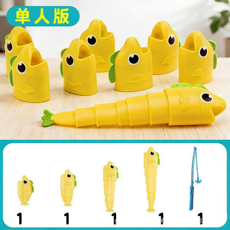 4 yellow fish + 1 fishing rod + eye stickers (opp bag)