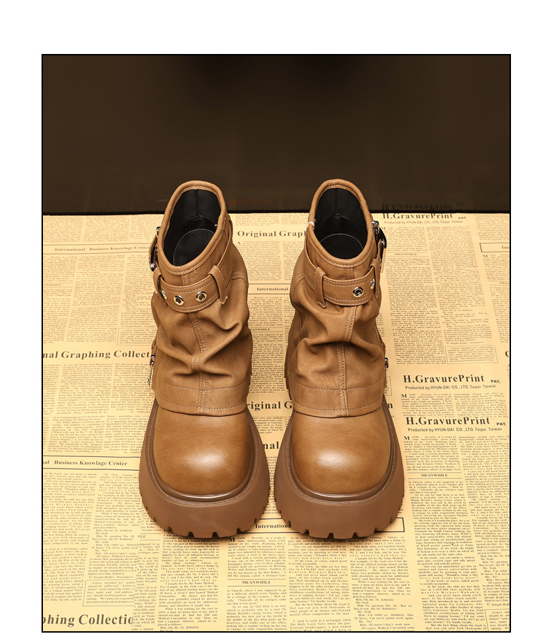 Giày boot nữ cổ thấp đế dày tăng chiều cao phong cách thường ngày — màu đen chi tiết 16