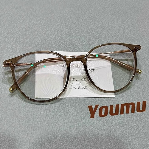 Women's Blue Light Blocking Glasses, Prescription Glasses, Fashion Round Square Face Frame, Natural, Slimming, Cold Tea Color, Non-Prescription Eyeglasses