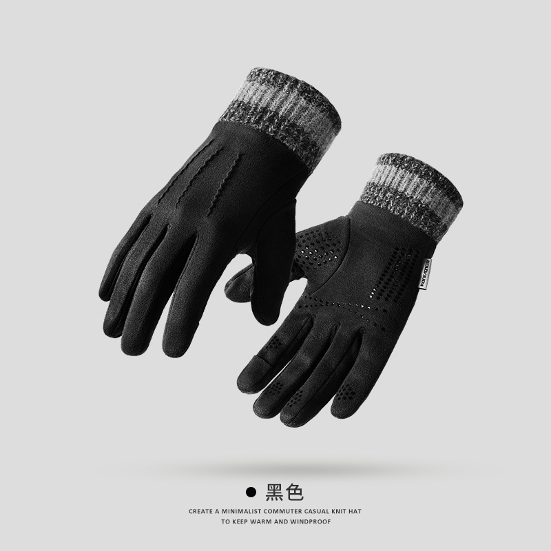 Guantes de gamuza de invierno para hombres y mujeres con forro polar cálido ciclismo Otoño e Invierno lindo pantalla táctil guantes de cuero impermeable dedo abierto