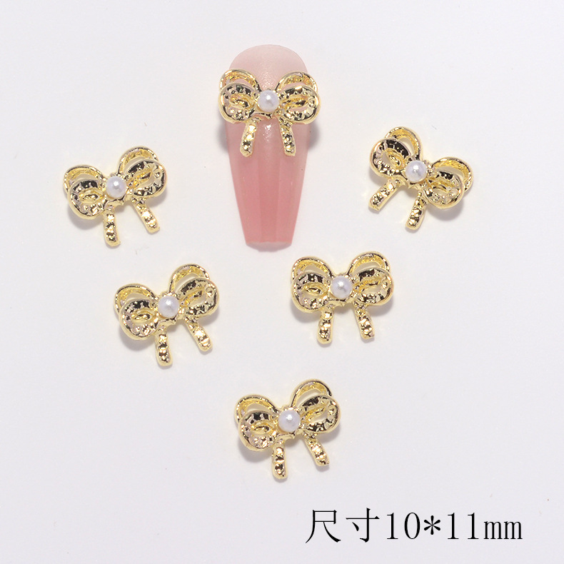 跨境美甲蝴蝶结合金美甲蝴蝶珍珠简约镶钻穿戴甲合金立体指甲装饰|undefined