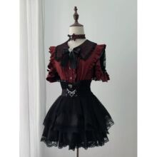 巡梦恋曲日系亚文化红色衬衫+短裙两件套蕾服暗黑甜酷Lolita套装