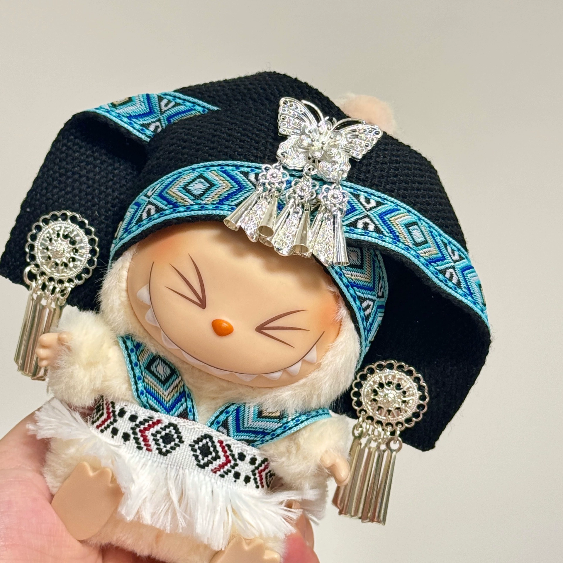 Одежда для зайчика-куклы для первого, второго или третьего поколения, наряд для сидения на вечеринке, этнический костюм Чжуан, серебряные украшения, одежда для малыша