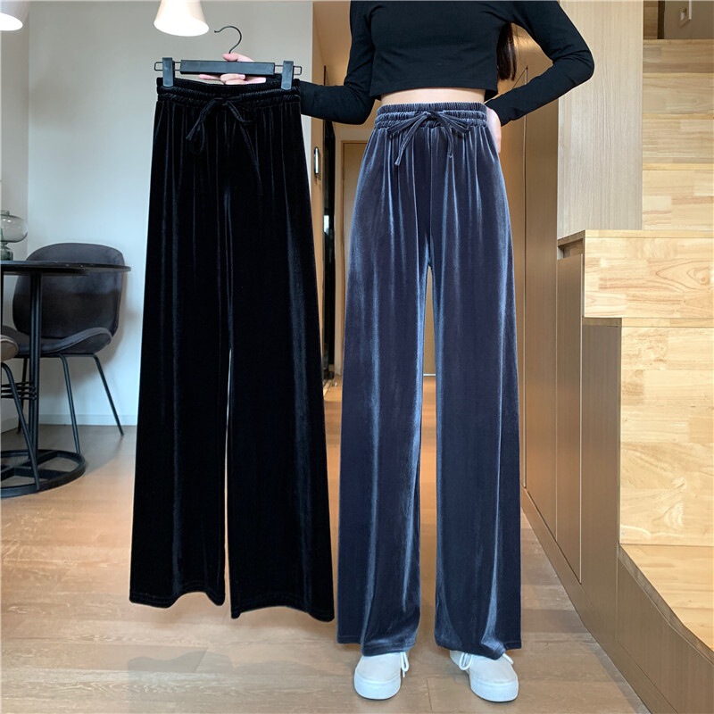 Spring and Autumn Gold Velvet leg pants for women plus size slimming high waist loose draping all-match straight pants high