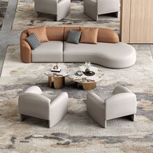 酒店贵宾会所贵妃沙发茶几组合商务办公休闲区接待洽谈皮质沙发椅