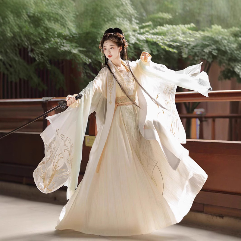Original Song-made Hanfu Women's Martial Arts Style Ancient Suit Super Fairy Big-sleeved Shirt-waist Skirt suit Improved Daily Autumn