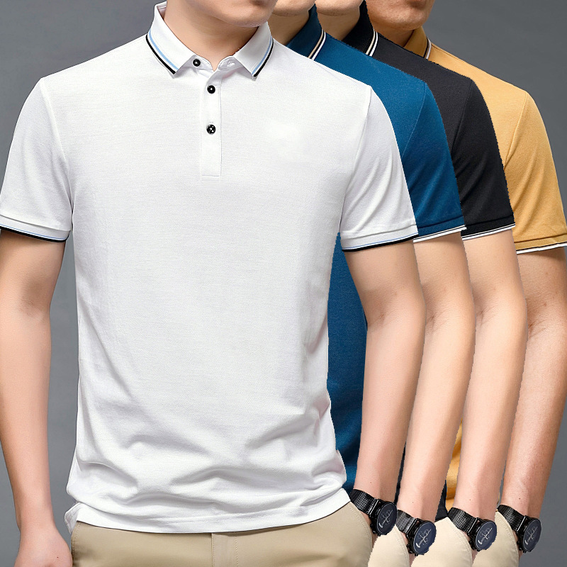 Big brand summer new men's short sleeve T-shirt high-grade mulberry silk lapel T-shirt middle-aged casual T-shirt wholesale