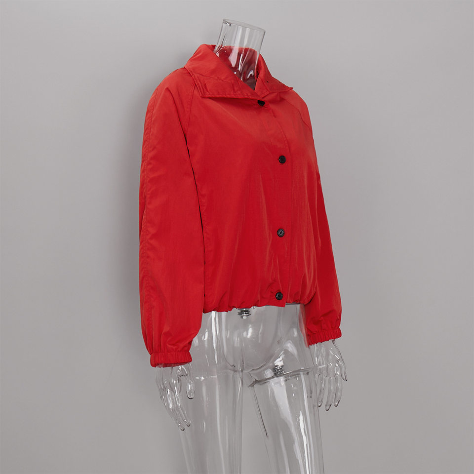 Áo khoác măng tô nữ dáng ngắn cổ đứng khóa kéo phong cách Âu Mỹ — Chất liệu: 55% Polyester, 45% Nylon, Có đủ size, trọng lượng: 320g, màu đỏ chi tiết 9