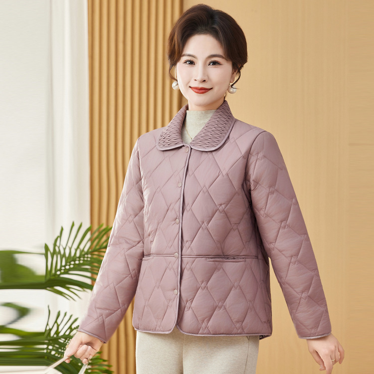 中年妈妈2025年秋冬新款轻薄小棉袄短款外穿保暖中老年薄款棉袄