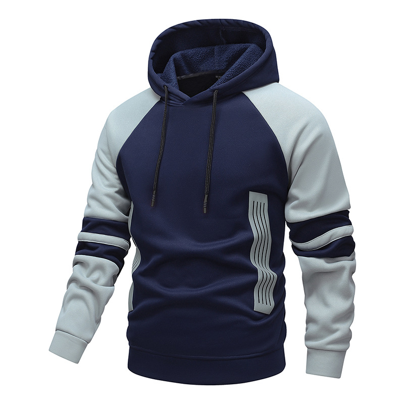 Felpa con cappuccio da uomo con fodera in pile e strisce a contrasto | Vestibilità ampia di ispirazione giapponese | Tessuto antibatterico (grigio, rosa, blu) - Dalla M alla 3XL_voghion.com