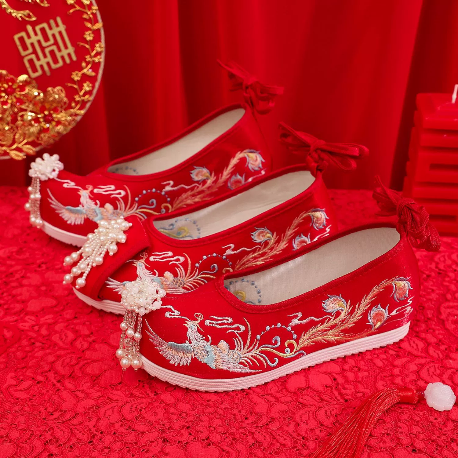 Обувь xiuhe, женская свадебная обувь на высоком каблуке с жемчужной кисточкой, антикварная внутренняя подушка, увеличивающая рост, китайская обувь для тостов невесты, обувь Hanfu