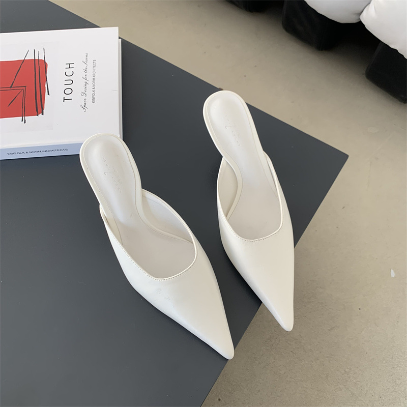 Design francese con tacco alto, mezze pantofole Baotou, scarpe da donna per abbigliamento esterno, tacchi a spillo a punta, scarpe singole a mezza tazza primaverili ed estive_voghion.com