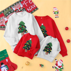 クリスマスにベルベットの親子服の中の大きな子供欧米の国境を越えたクリスマスツリーの家庭のガードルの丸首冬服綿D106