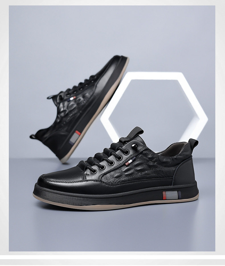 Giày sneaker nam cổ thấp da bò hai lớp, đế bằng, dây buộc phía trước — PZ2389 màu trắng, PZ2389 màu đen chi tiết 25