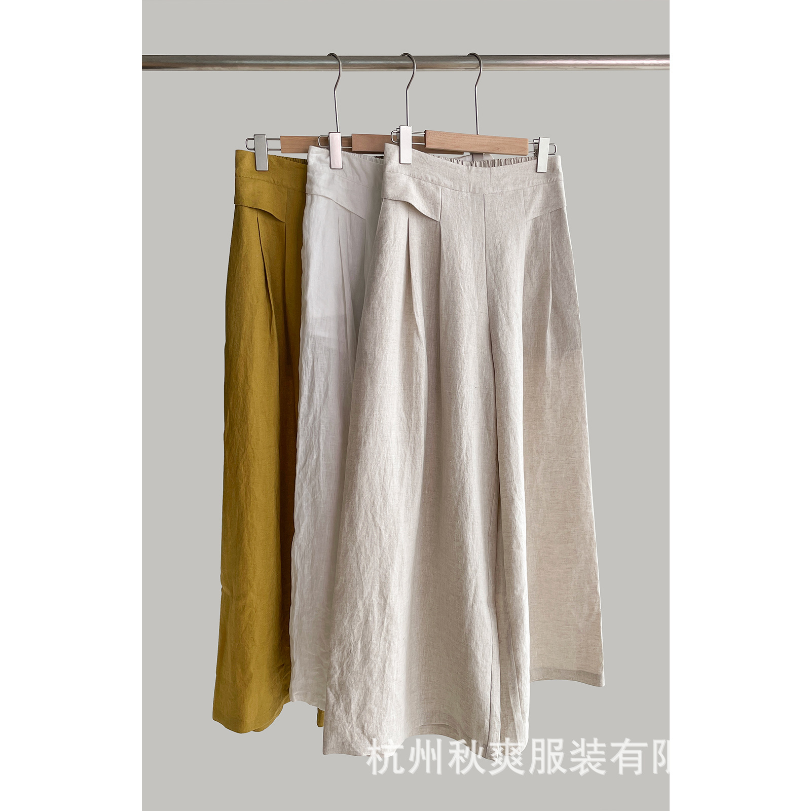 Summer New Chinese-Style Loose Casual Pants with Elastic Waist, Breathable Thin Linen Flared Wide-Leg Pants for Women