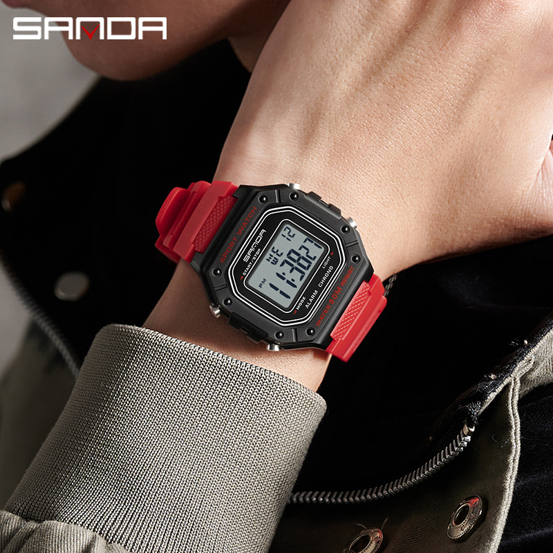 Sanda SANDA Swimming Impermeable Reloj electrónico para adolescentes Reloj despertador simple Reloj de estudiante de una sola pantalla de cubo pequeño