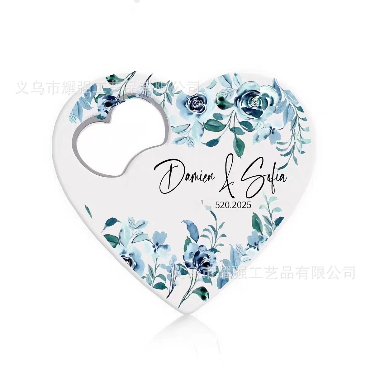 Abridor de botellas con forma de corazón de Amazon, de plástico, imprimible con UV, publicitario, creativo, para bodas, recuerdo, imán.