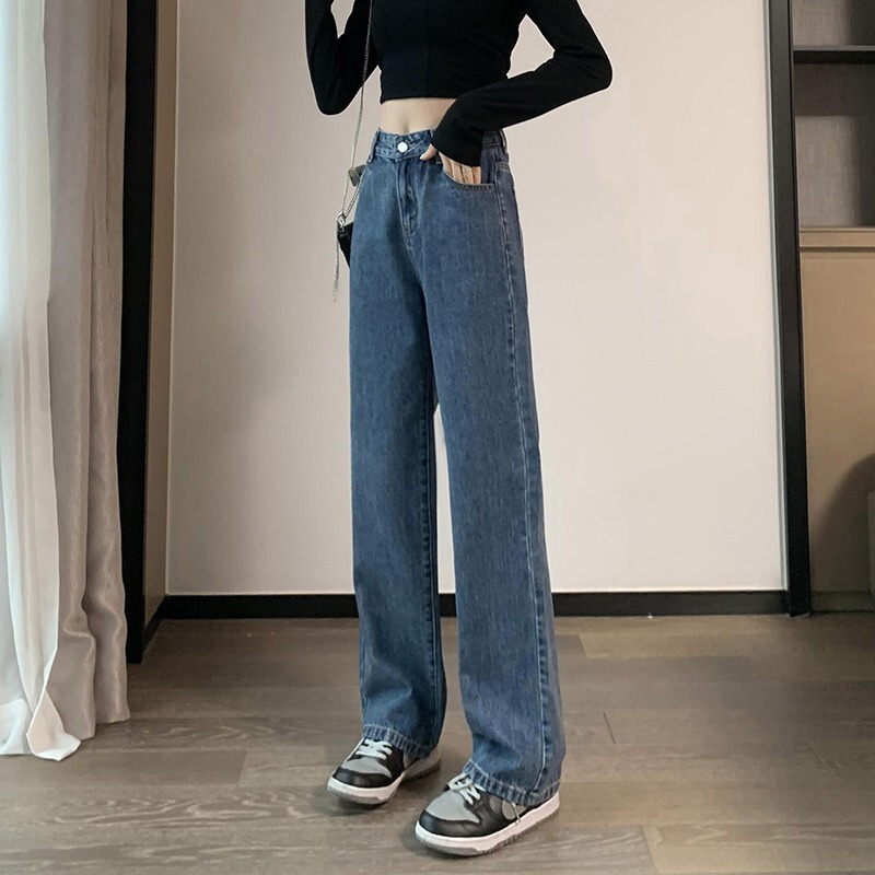 2026 Women's Slim Straight Jeans, New Spring Style, Loose Fit, Slimming, Draped, Casual Wide-Leg Floor-Length Jeans 2026 Women's Slim Straight Jeans, New Spring Style, Loose Fit, Slimming, Draped, Casual Wide-Leg Floor-Length Jeans