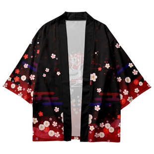 2023 Summer Kimono Cross Border Illustration Printed Three-point Shirt Taoist Robe Cardigan Loose Men Haori