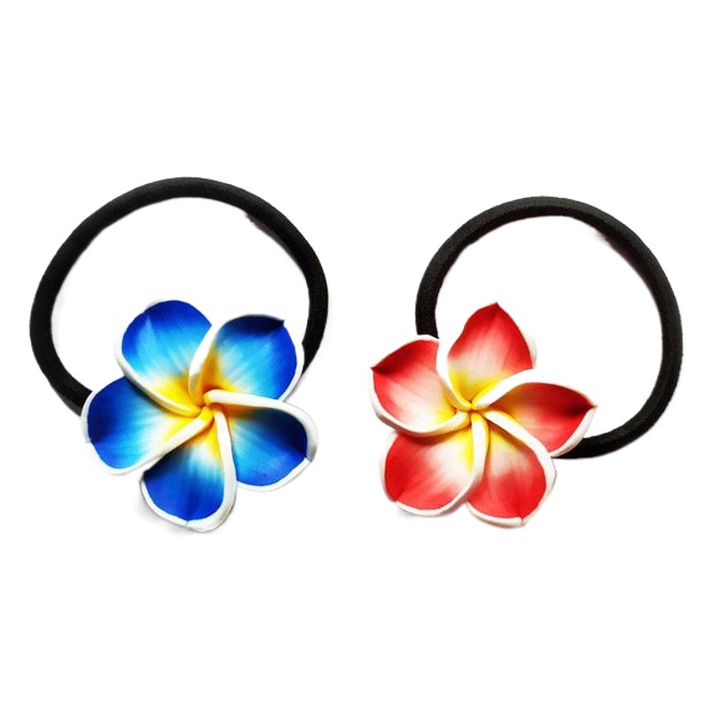 Suministro transfronterizo de Flor de huevo anillo de pelo material de cerámica suave flor cuerda de pelo banda de goma negra tocado flor corbata de pelo joyería de la cuerda