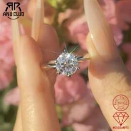 D色正品莫桑石戒指1克拉纯银情侣六爪求婚闭口指环生日礼物送女友