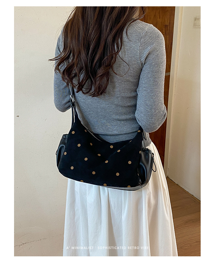 Studded Faux Suede Zip Baguette Shoulder Bag 7