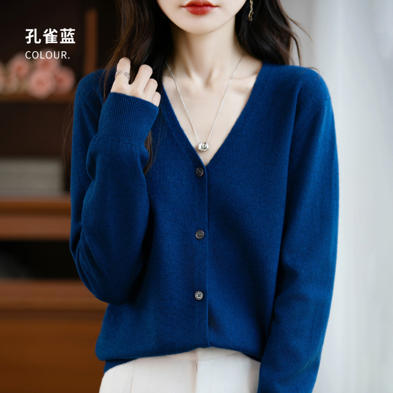 2025V领针织开衫女薄款秋季新款宽松毛衣外套外搭小香风上衣纯色|undefined